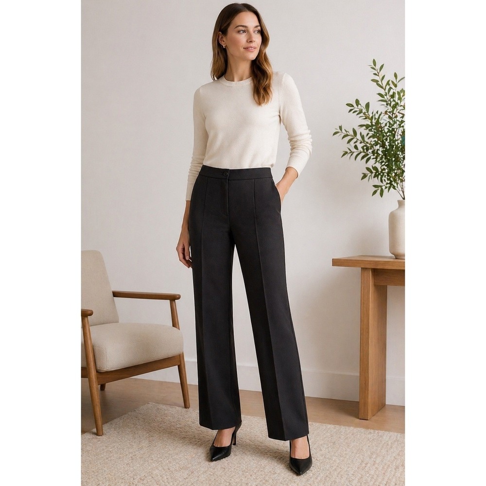 Theory Cardinal Trouser Canton Bistretch Black Wide Leg Wool Blend Pants Size 10